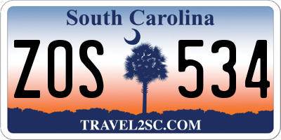 SC license plate ZOS534