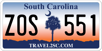 SC license plate ZOS551