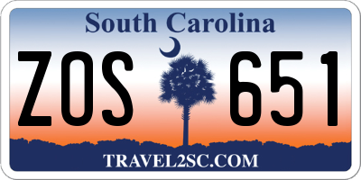 SC license plate ZOS651