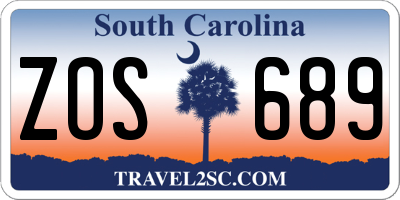 SC license plate ZOS689