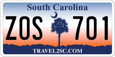 SC license plate ZOS701