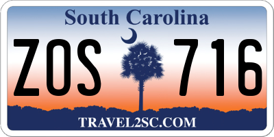 SC license plate ZOS716