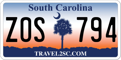 SC license plate ZOS794
