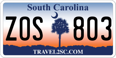 SC license plate ZOS803