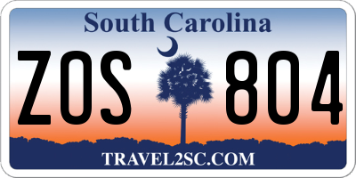 SC license plate ZOS804