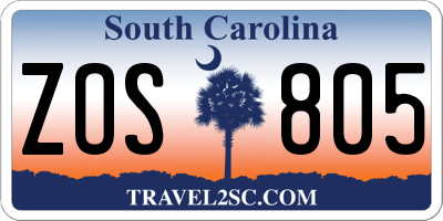 SC license plate ZOS805
