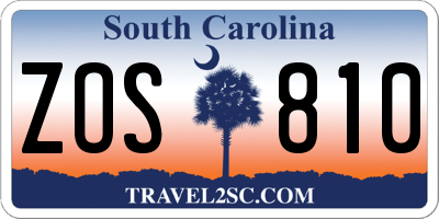 SC license plate ZOS810