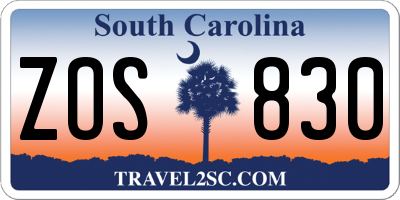 SC license plate ZOS830