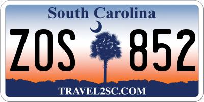 SC license plate ZOS852