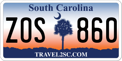 SC license plate ZOS860