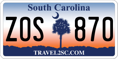 SC license plate ZOS870