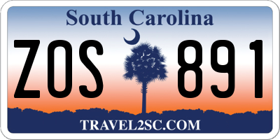 SC license plate ZOS891