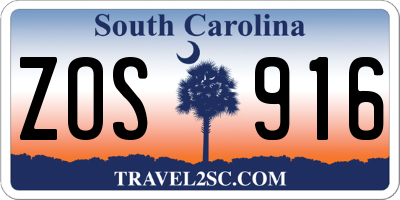 SC license plate ZOS916