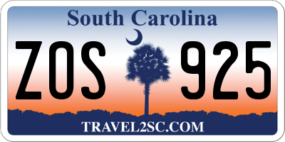 SC license plate ZOS925