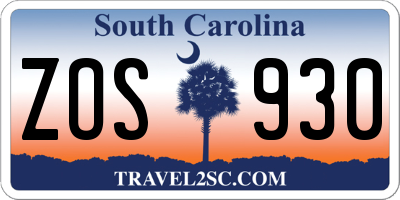 SC license plate ZOS930