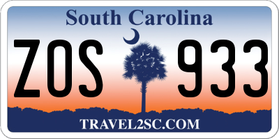 SC license plate ZOS933