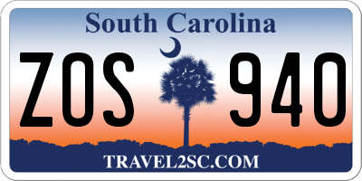 SC license plate ZOS940