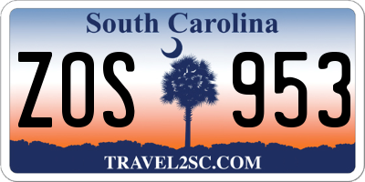 SC license plate ZOS953