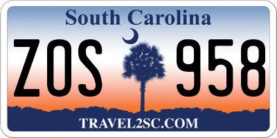 SC license plate ZOS958