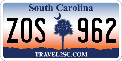 SC license plate ZOS962