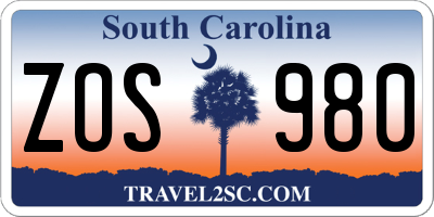 SC license plate ZOS980