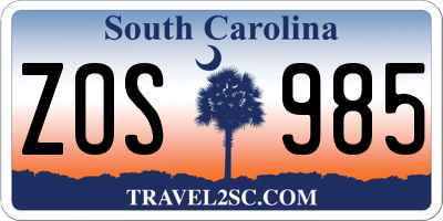 SC license plate ZOS985