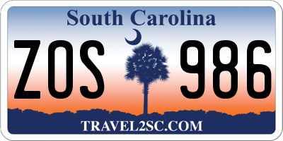 SC license plate ZOS986