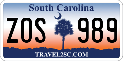 SC license plate ZOS989