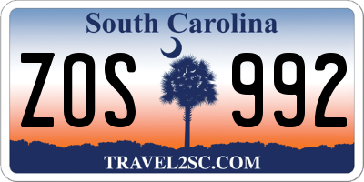 SC license plate ZOS992