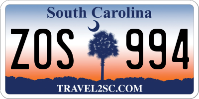 SC license plate ZOS994