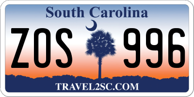 SC license plate ZOS996