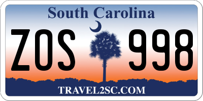 SC license plate ZOS998