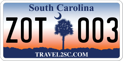 SC license plate ZOT003