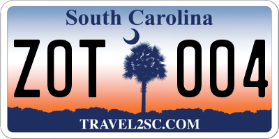 SC license plate ZOT004