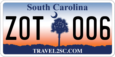 SC license plate ZOT006