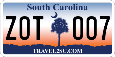 SC license plate ZOT007