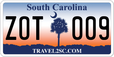 SC license plate ZOT009