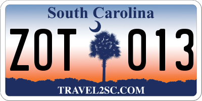 SC license plate ZOT013