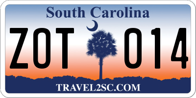 SC license plate ZOT014