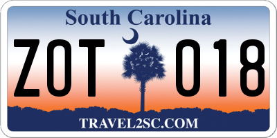SC license plate ZOT018