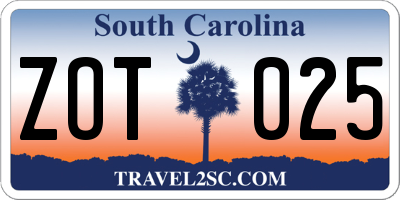SC license plate ZOT025