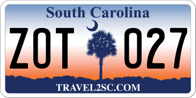 SC license plate ZOT027
