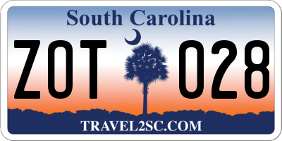 SC license plate ZOT028