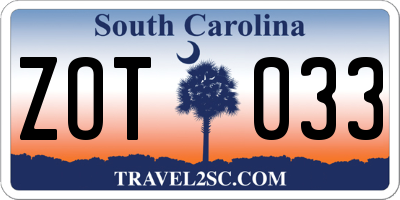SC license plate ZOT033