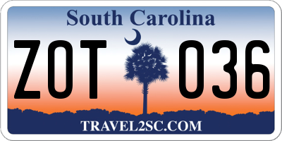 SC license plate ZOT036