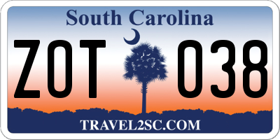 SC license plate ZOT038