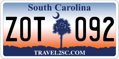 SC license plate ZOT092