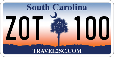 SC license plate ZOT100