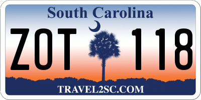 SC license plate ZOT118