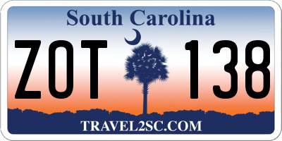SC license plate ZOT138